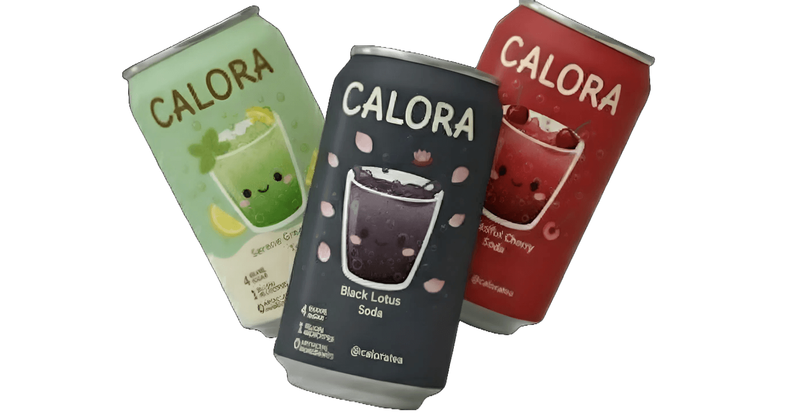 Calora premium natural soda bottles - Blissfull Berry, Black Lotus, and Serene Green flavors